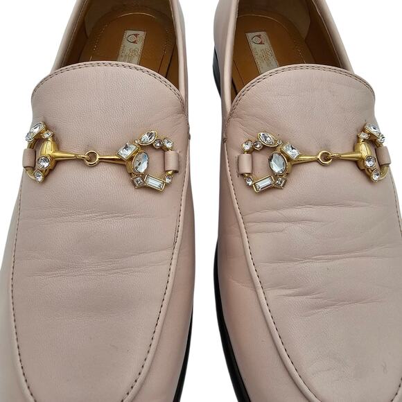 Gucci Jordaan Horsebit Slip On Loafer Pink Leather Crystal Size 38.5 US 8.5 - Picture 9 of 13